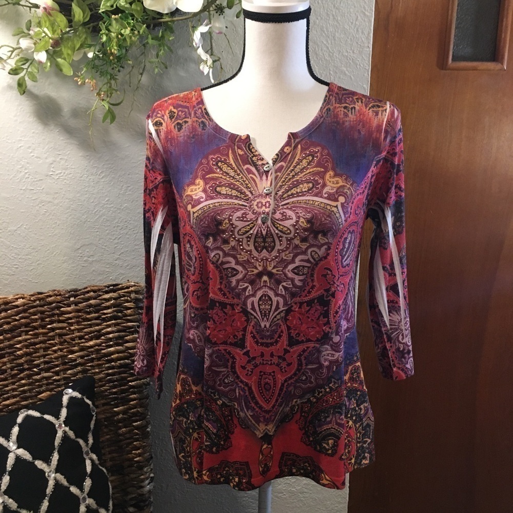 Style & Co multi colored quarter sleeve shirt
